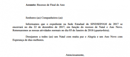 comunicado recesso dezembro 2017