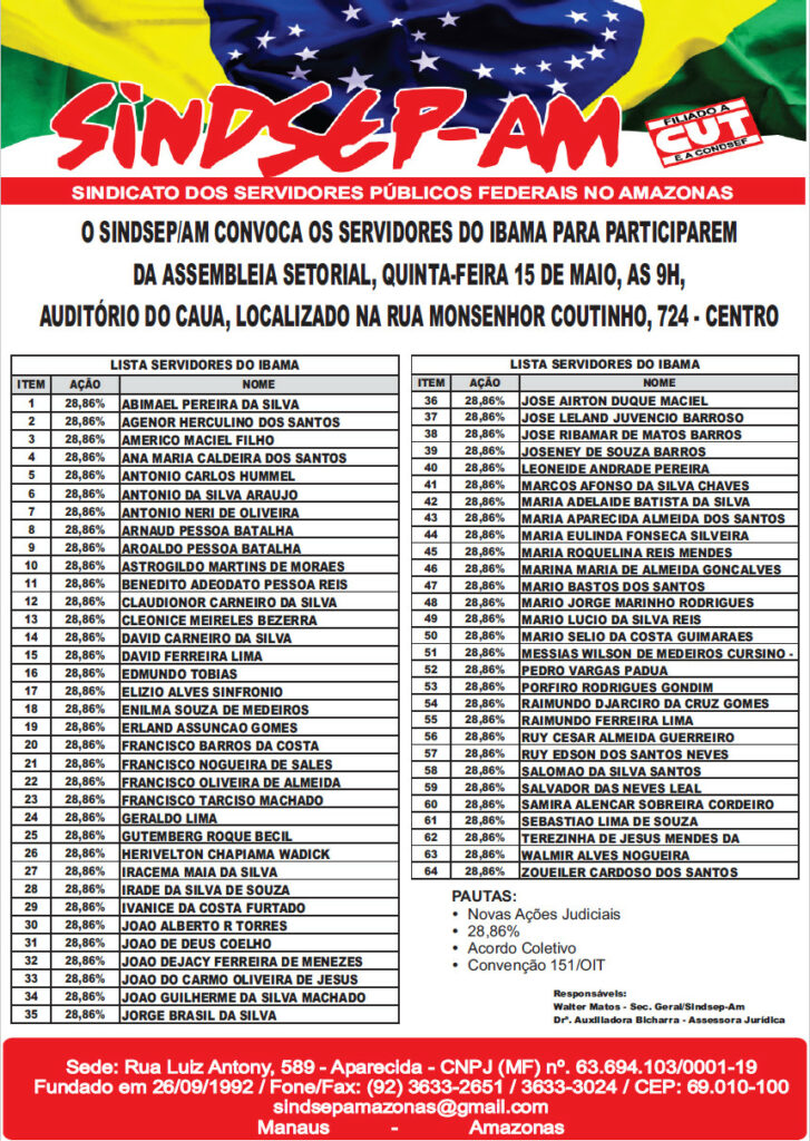 CONVOCATÓRIA | ASSEMBLEIA SETORIAL – SERVIDORES DO IBAMA – LISTA