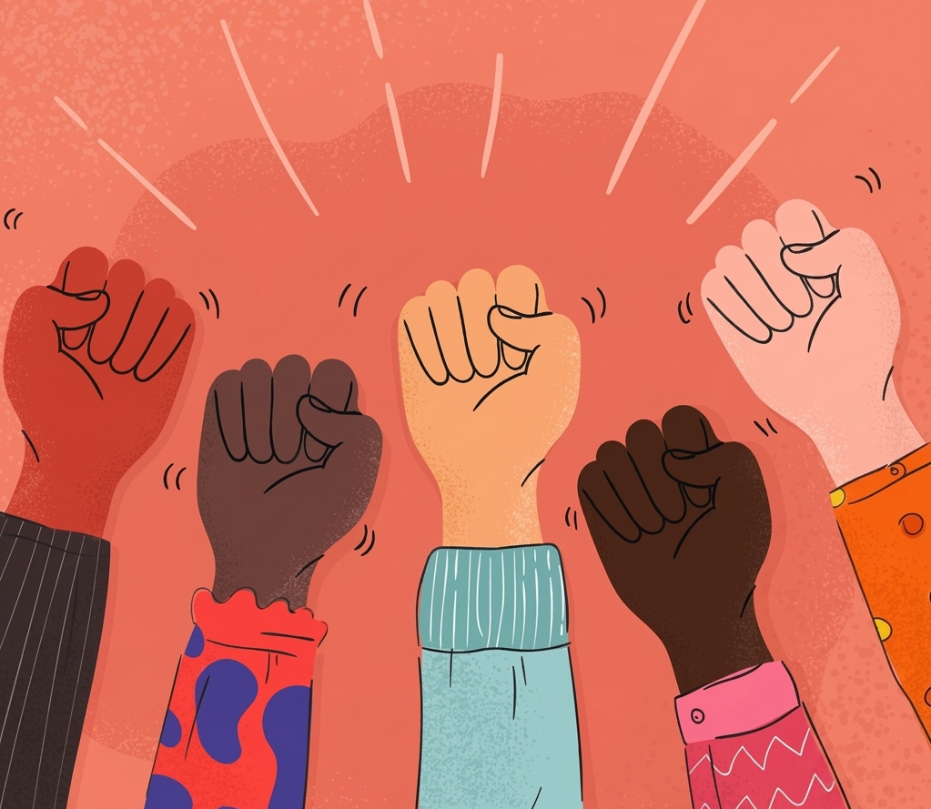 Ilustração: punhos erguidos em solidariedade — Sindsep-AM